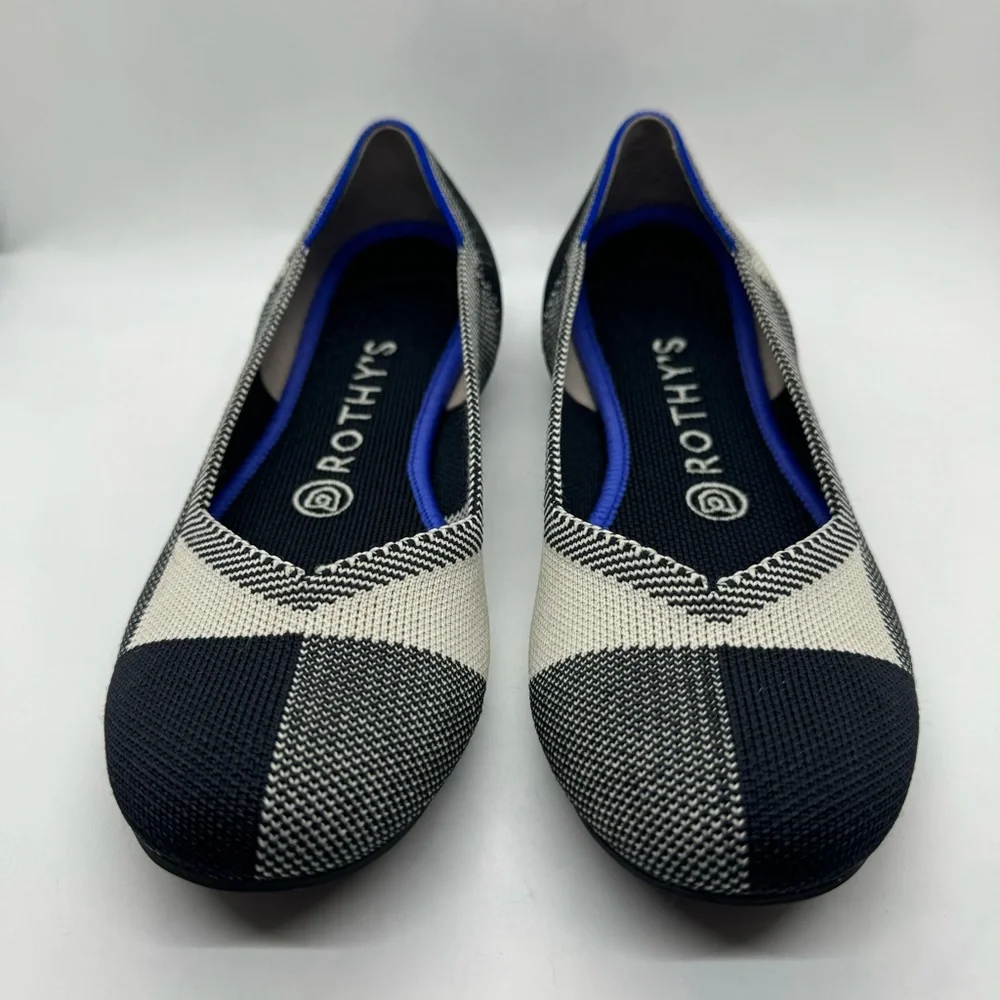 Rothy's THE FLAT Shoes Size 7.5 Retired Buffalo Plaid Round Cap Toe Slip On - Picture 3 of 11